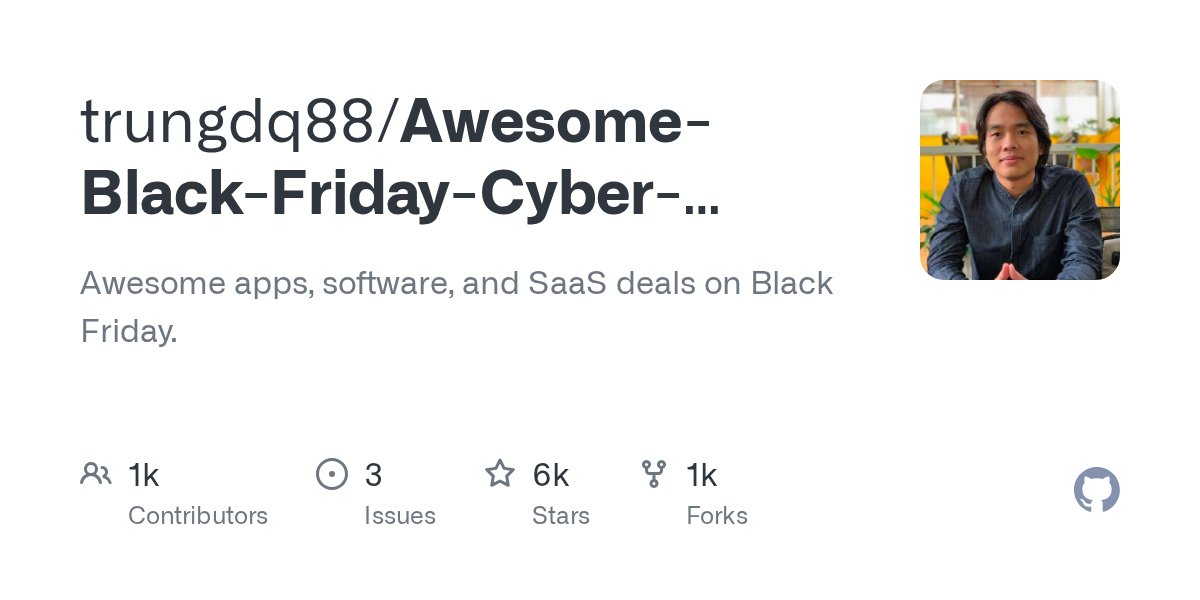 tdinh_me's tweet card. Awesome apps, software, and SaaS deals on Black Friday. - trungdq88/Awesome-Black-Friday-Cyber-Monday
