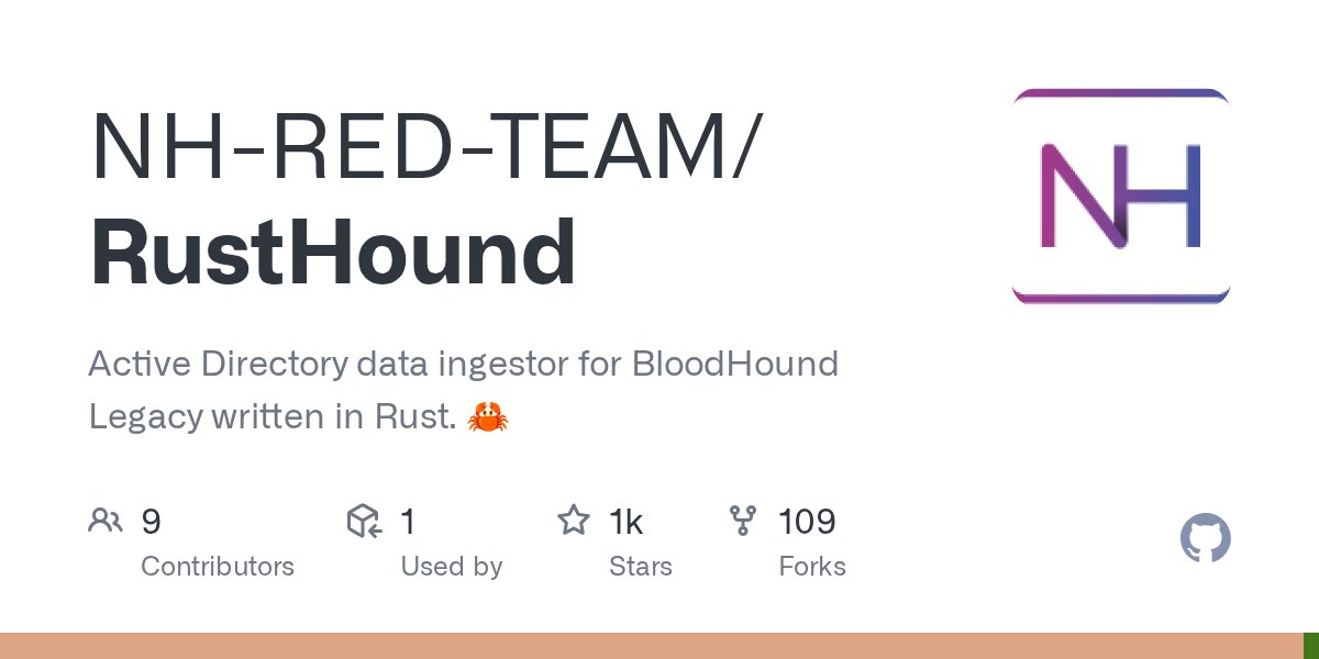g0h4n_0's tweet card. Active Directory data ingestor for BloodHound Legacy written in Rust. 🦀 - NH-RED-TEAM/RustHound