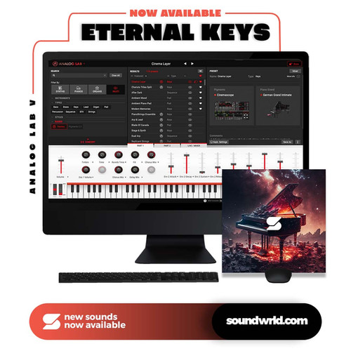 soundwrld's tweet card. Eternal Keys (Analog Lab V Preset Bank) - Free Download - Dive into an entire new FREE analog lab v bank! This Analog Lab V preset bank comes with (+25) free ambient, piano, keybaord, bells, pads and...