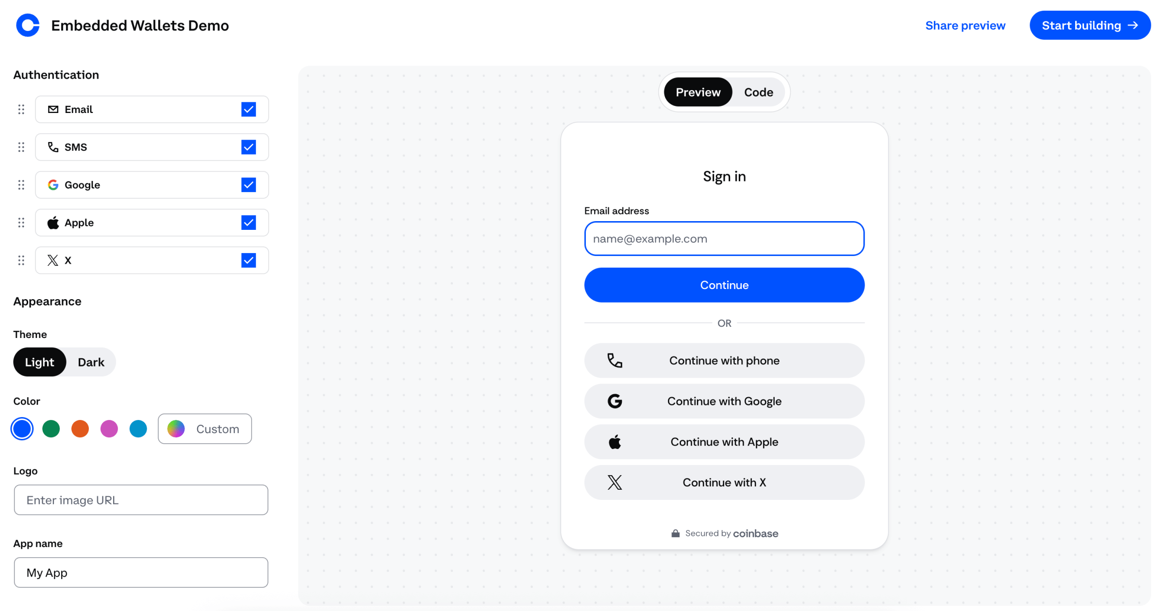 CoinbaseDev's tweet card. Simple onboarding, built-in onramps, trading, security, 3.85% USDC rewards, and self-custody, with no seed phrases or passkeys