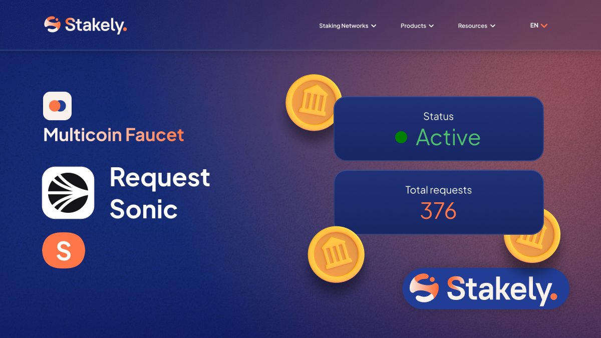 crypto_BotTrade's tweet card. Request Mainnet tokens for Sonic with Stakely's Faucet. Perfect for development, testing, and network fee coverage.