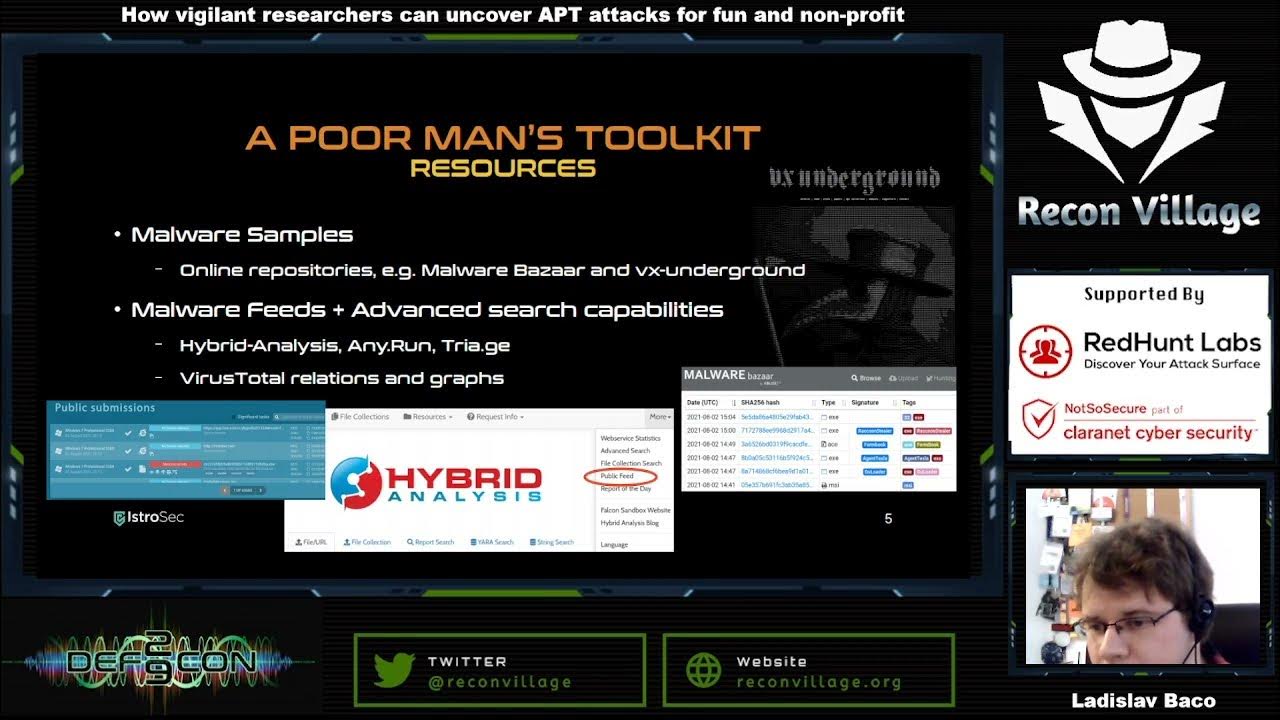 ReconVillage's tweet card. How Vigilant Researchers Can Uncover APT Attacks for Fun and Non-Pr...