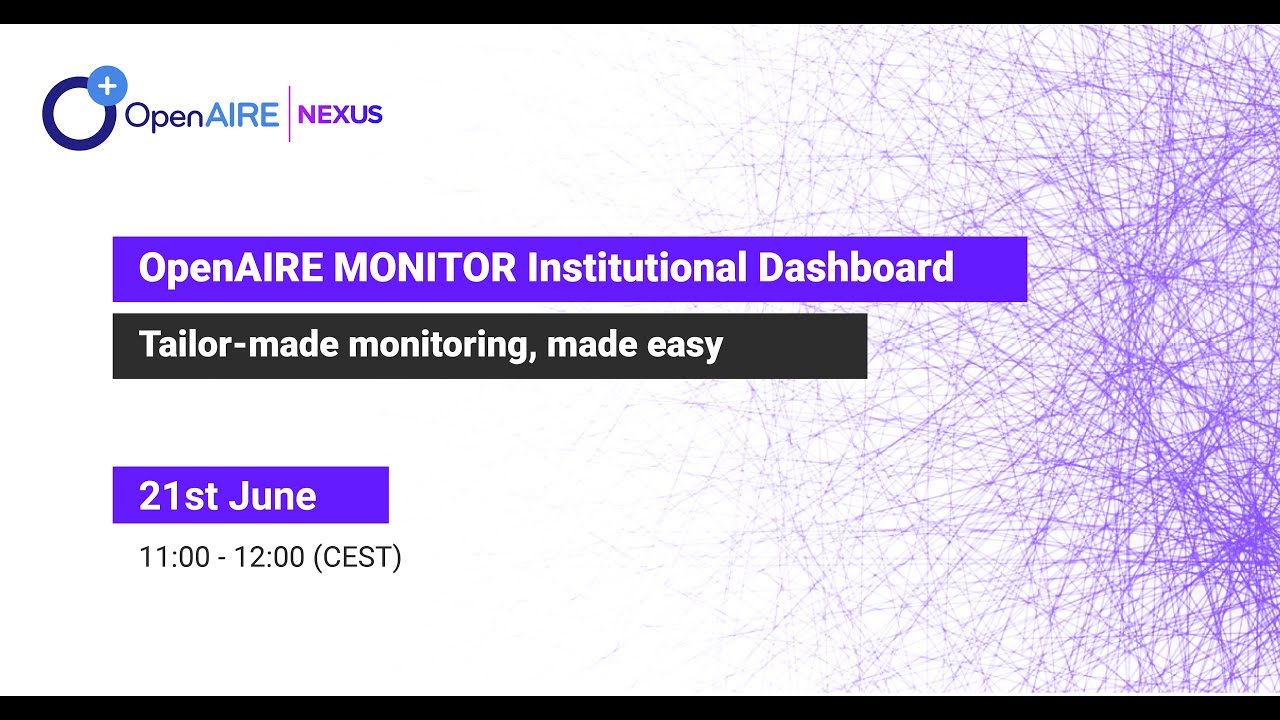 OpenAIRE_eu's tweet card. OpenAIRE Webinar: MONITOR – Institutional Dashboard: tailor-made...