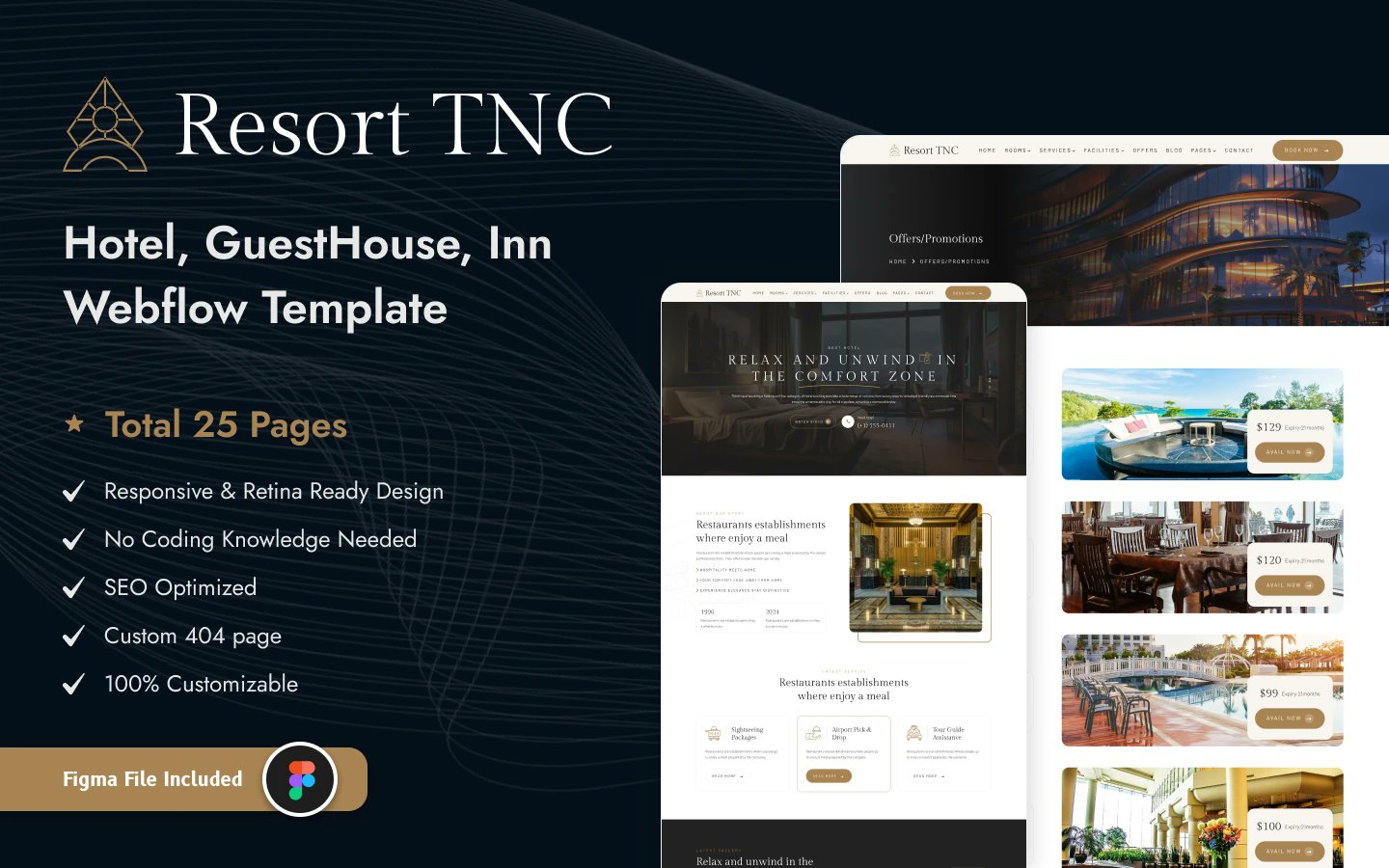 TNCFlow's tweet card. Do you want to create a functional website for your resort, inn, guesthouse or any type of hotel? Introducing Resort TNC – New Webflow Hotel & Resort Template.