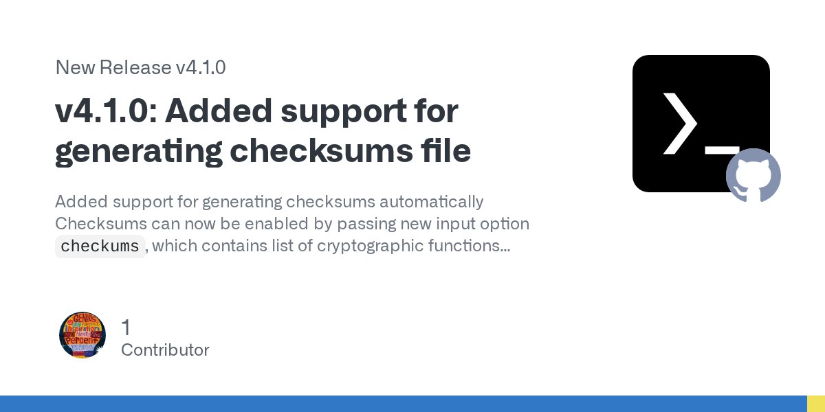 termuxdevs's tweet card. Added support for generating checksums automatically Checksums can now be enabled by passing new input option checkums, which contains list of cryptographic functions (supported by Node.js) to calc...