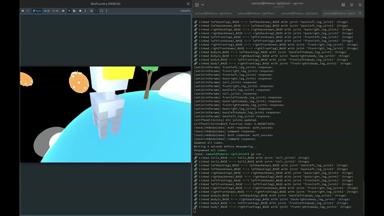 planetbridging's tweet card. Pixel Dog: Procedural Structure Spawn Test in OpenFluke Biofoundry