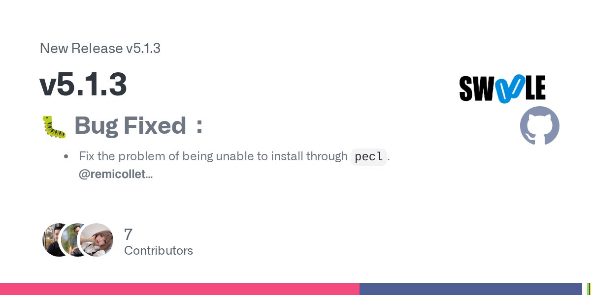 phpswoole's tweet card. 🐛 Bug Fixed： Fix the problem of being unable to install through pecl. @remicollet Fix the issue of Swoole\Coroutine\FastCGI\Client client being unable to set keepalive. @NathanFreeman Fix the issu...