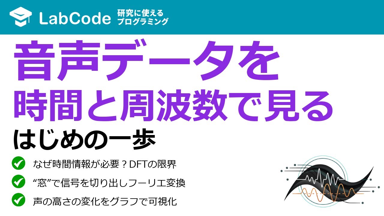 LabCodeBlog's tweet card. 【フーリエ・ウェーブレット解析入門 #4】短時間フーリエ変換(STFT)とスペクトログラム入門【音声解析の基礎】