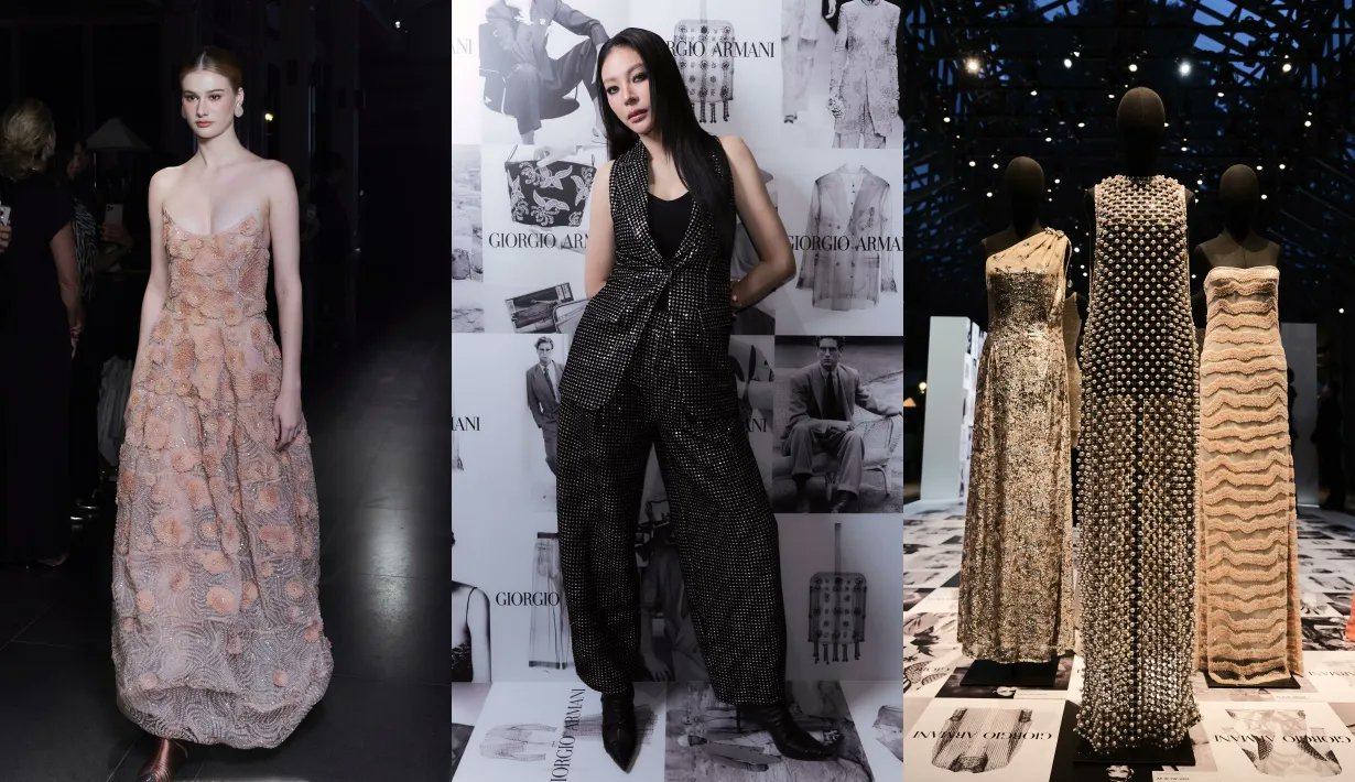 VogueThailand's tweet card. ฝ้าย-พีรญา นำทัพเซเลบริตี้ร่วมงานเปิดงานนิทรรศการ ARMANI/Archivio โดย Giorgio Armani ณ The Glass House Nai Lert Park