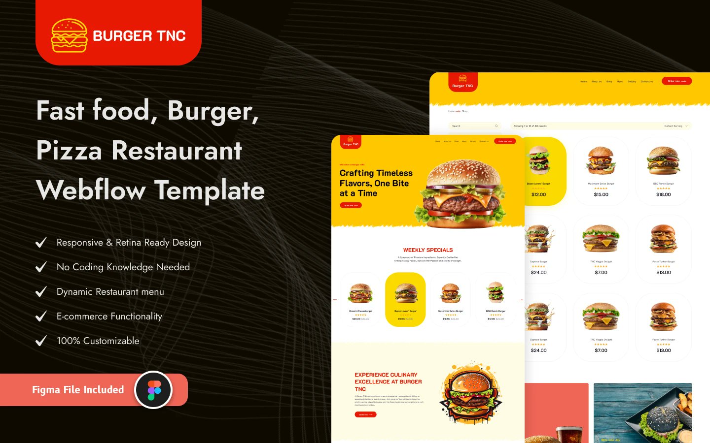 TNCFlow's tweet card. Is your old website stuck? We are thrilled to announce the arrival of Burgers TNC, a perfect webflow template for your burger shop, cafe, or restaurants.