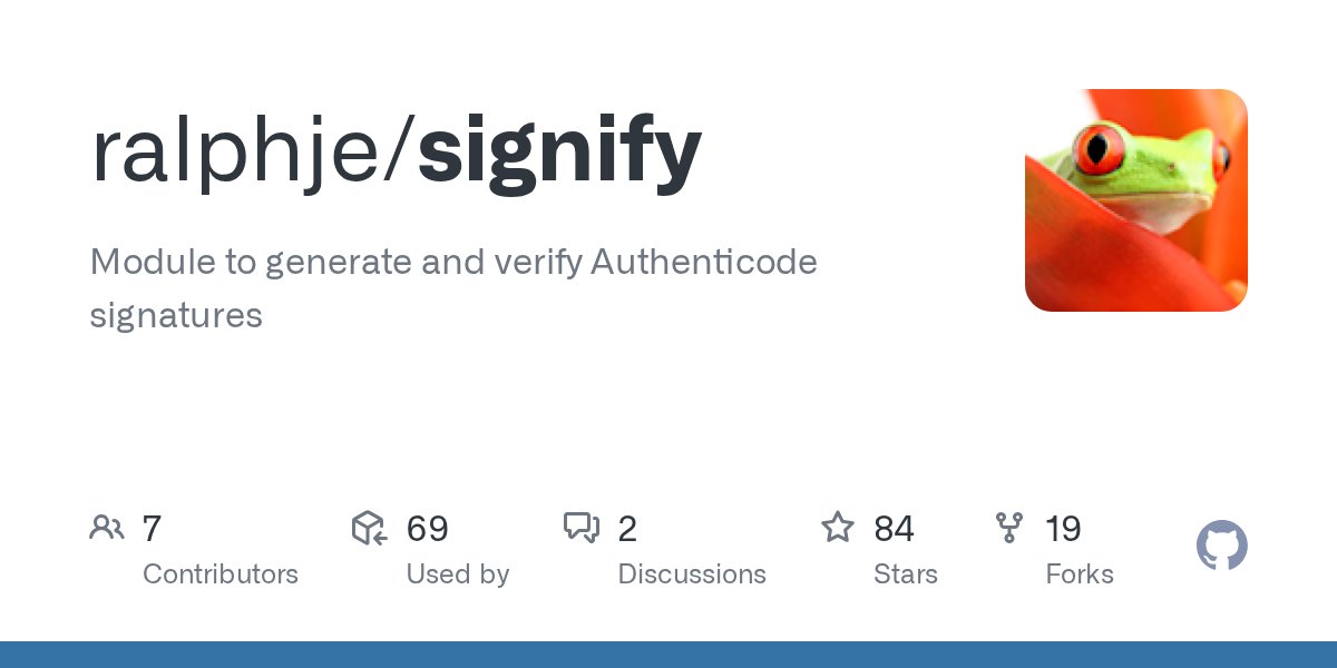 vinopaljiri's tweet card. Module to generate and verify Authenticode signatures - ralphje/signify