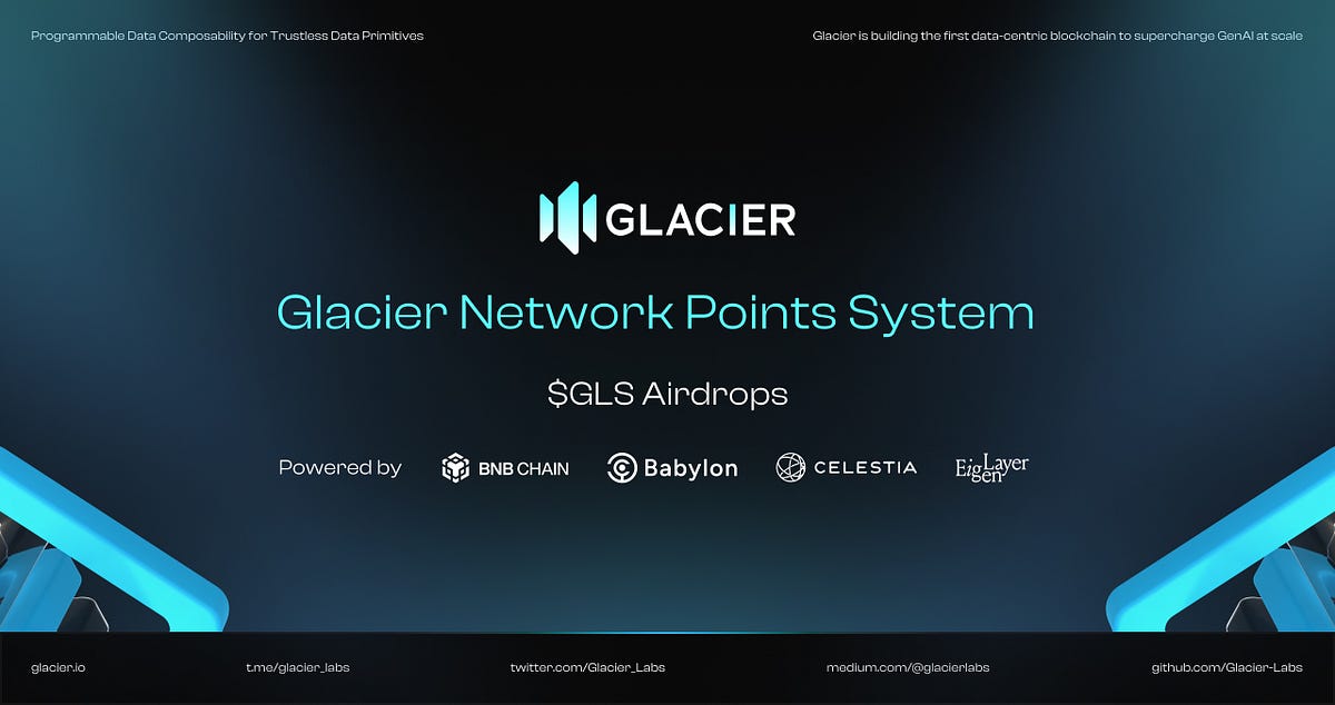Glacier_Labs's tweet card. Glacier Network is announcing the launch of the Glacier Points System, and we invite you to be a part of it! 🔥