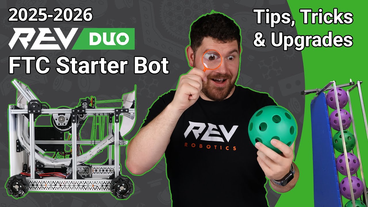 REVrobotics's tweet card. Tips, Tricks & Upgrades! 2025-2026 REV DUO FTC Starter Bot