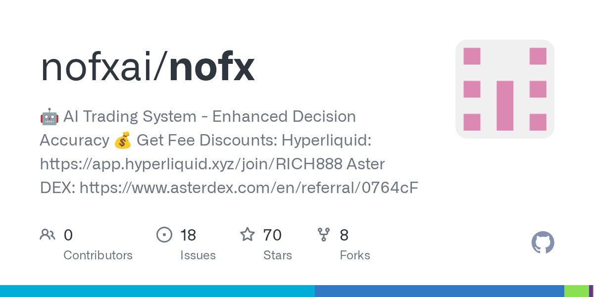 xqliu's tweet card. 🤖 AI Trading System - Enhanced Decision Accuracy 💰 Get Fee Discounts: Hyperliquid: https://app.hyperliquid.xyz/join/RICH888 Aster DEX: https://www.asterdex.com/en/referral/0764cF - GitHub ...