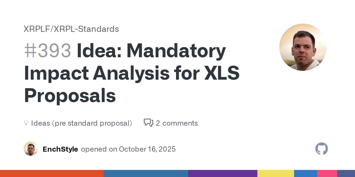 Kirjakulov's tweet card. Mandatory Economic Rationale for XLS Amendments Author: Dr. Artur Kirjakulov (artur@xpmarket.com) Affiliation: XPMarket Type: Governance Process Improvement Status: Discussion Abstract This proposa...