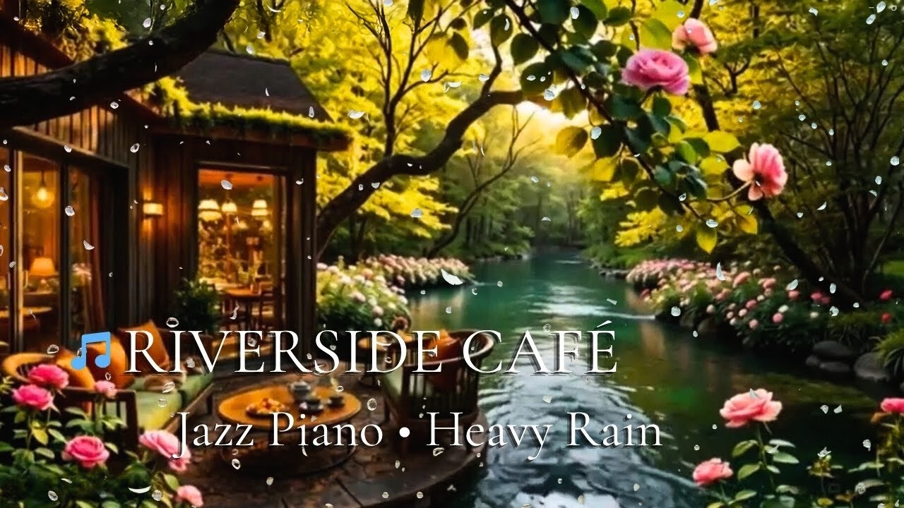 ninhpn's tweet card. 🌧️ Morning Rainy Riverside Café Ambience – Cozy Coffee Shop with...