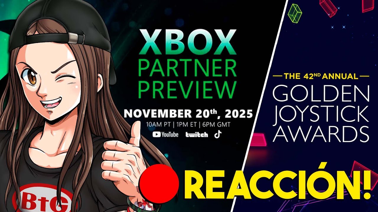 LibraryGamerES's tweet card. 🔴 Golden Joystick Awards 2025 + Xbox Partner Preview ¡REACCIÓN en...