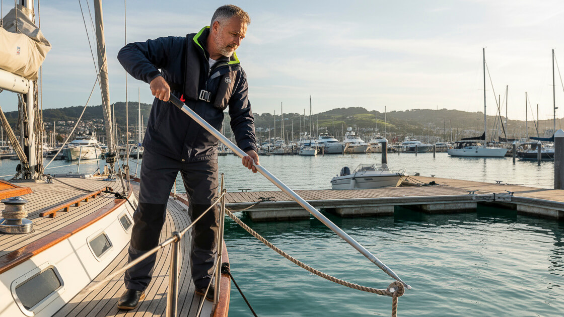 Sea_Help's tweet card. Der Bootshaken ist unverzichtbar an Bord, er hilft beim Manövrieren und Anlegen.