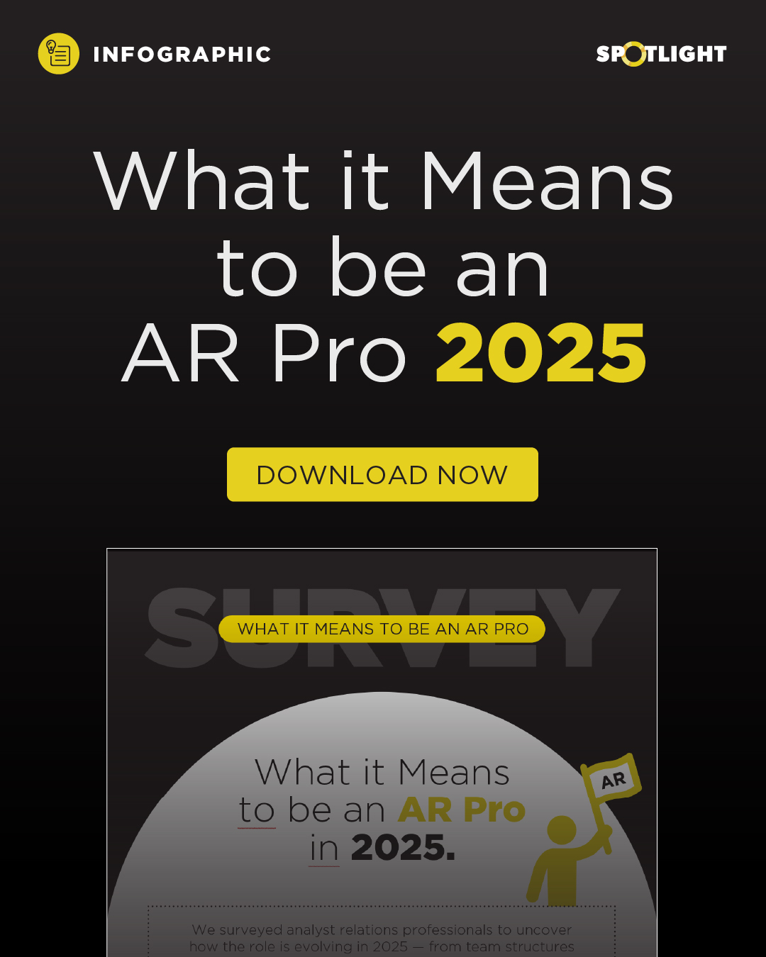 SpotlightAR's tweet card. Discover insights on the evolving role of analyst relations professionals, focusing on team structures, budgets, and AI trends. Download our infographic to learn more.