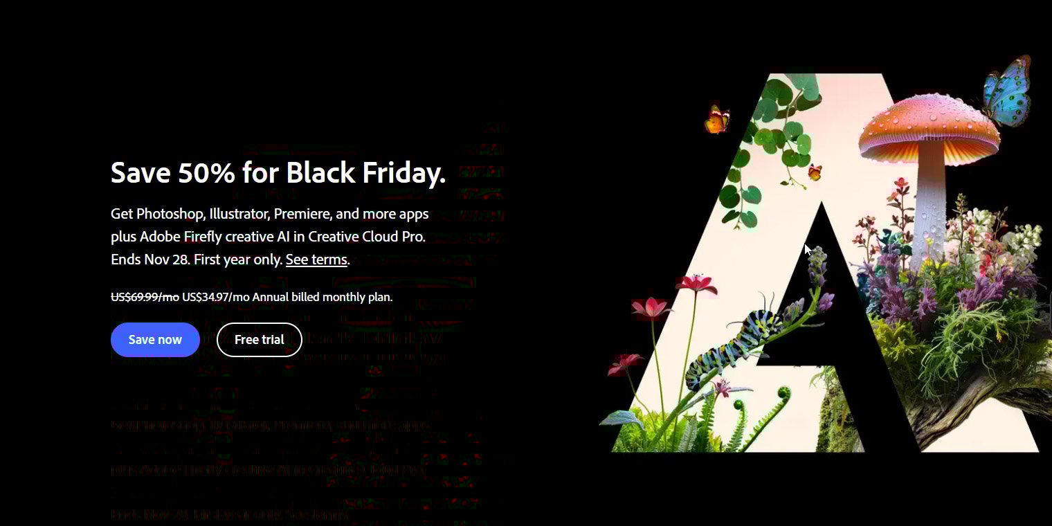 Photutorial's tweet card. Adobe’s Black Friday sale is live, and it’s one of the biggest discounts I’ve seen all year. If you’ve been waiting to subscribe to Creative Cloud, now’s the time to pull the trigger.