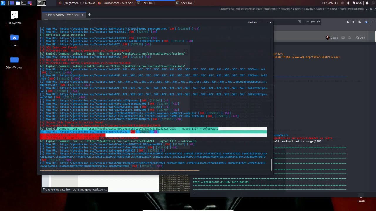 MGR_Hacktools's tweet card. BlackWidow - Web Security Scan - Kali Linux