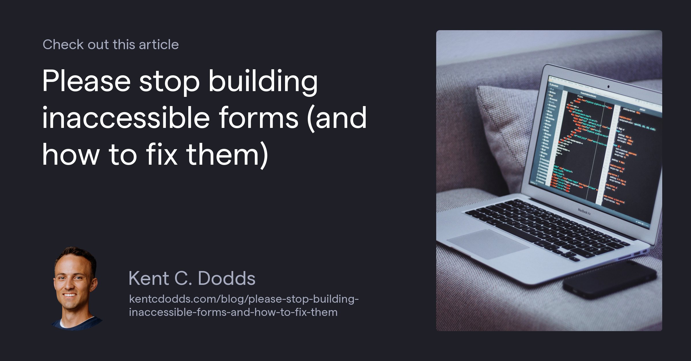 freshfrontend's tweet card. I regularly find inaccessible forms. In this post we'll check out some common accessibility problems and fix them.