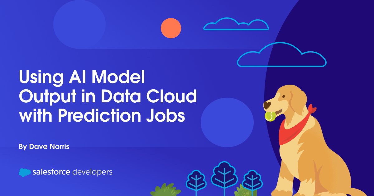 sfdcmindz's tweet card. Use Einstein Studio prediction jobs to use AI models to score records sourced from Data Cloud. Automate business rules based on the results of your predictions.