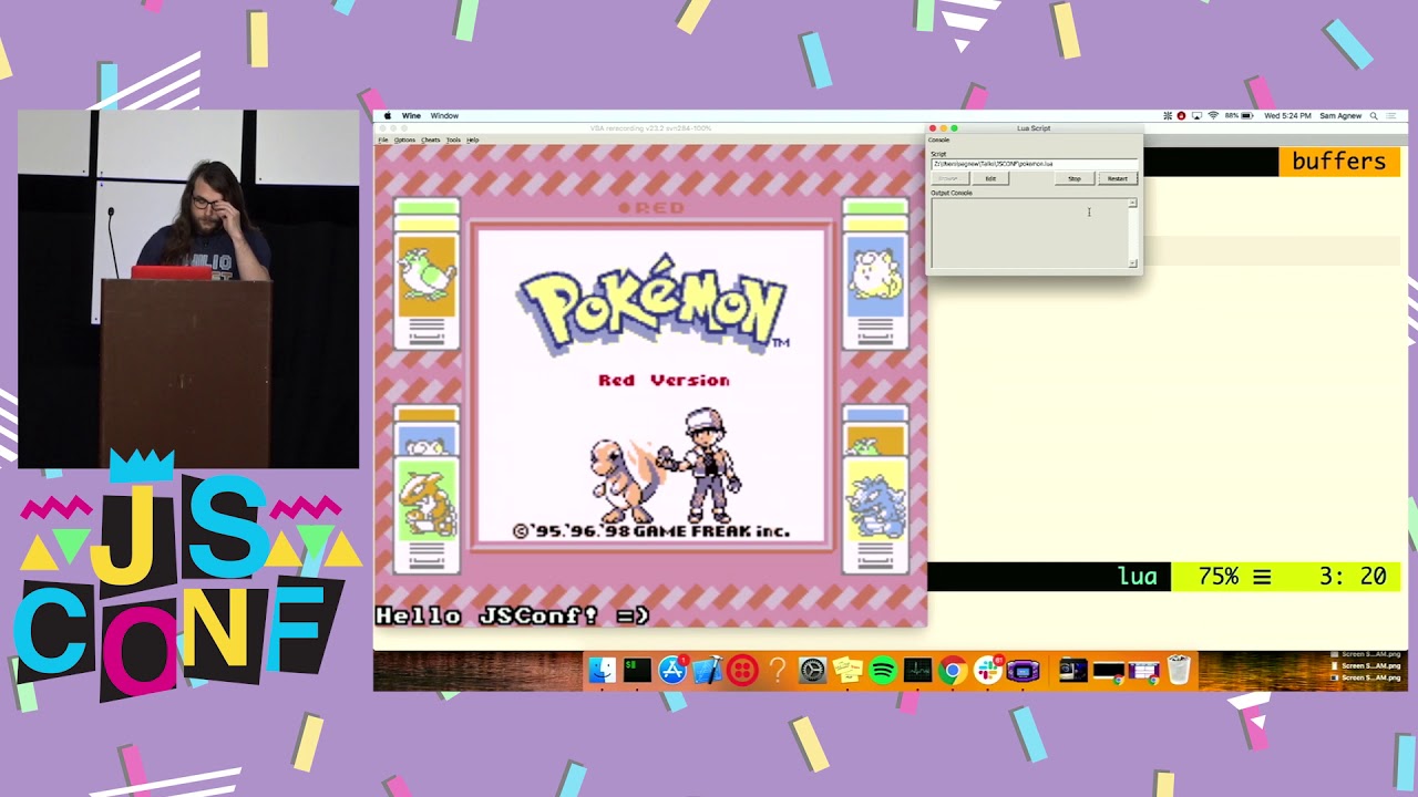 JSConfUS's tweet card. Playing Pokemon Together With Node.js - Samuel Agnew - JSConf US 2019