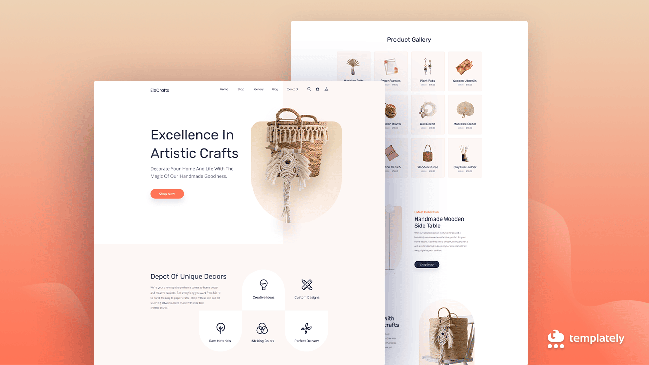WPDevTeam's tweet card. No code guideline to create a 1-click website to showcase your own crafts by using craft store Elementor template, ‘EleCraft’ from Templately.
