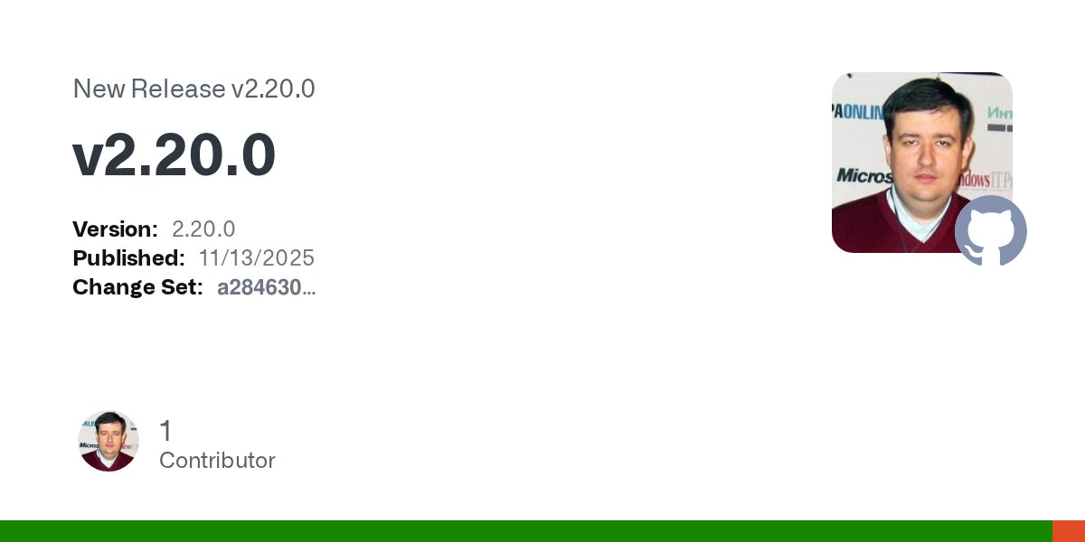 andrey_taritsyn's tweet card. Version: 2.20.0 Published: 11/13/2025 Change Set: a284630 Performed a migration to the modern C# null/not-null checks HtmlParser and XmlParser сlasses are no longer thread-safe In WebMarkupMin.Cor...
