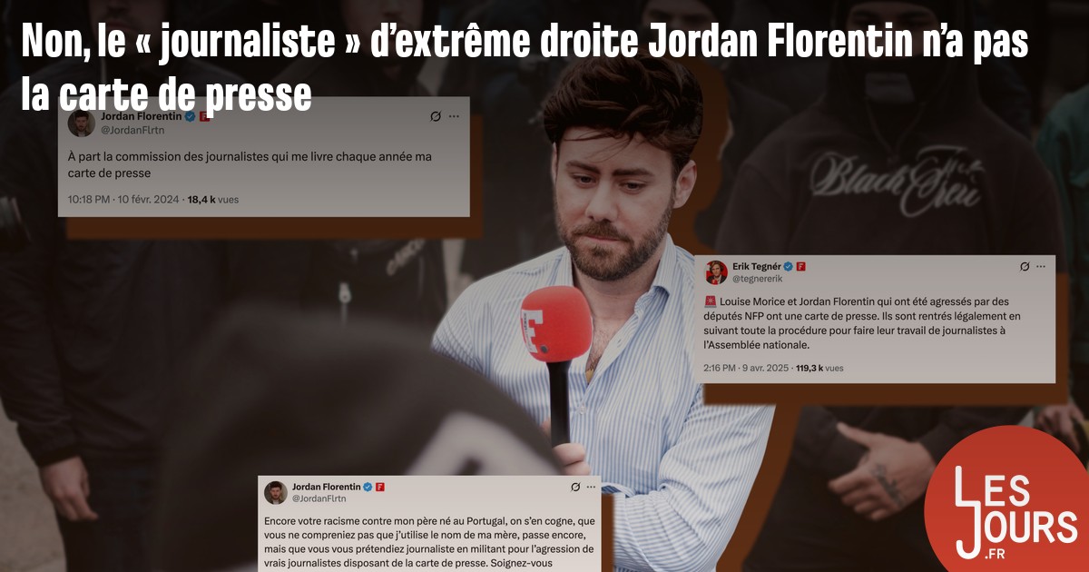 Lesjoursfr's tweet card. Info « Les Jours ». Sa demande de carte professionnelle 2025 a été refusée. Le « reporter » du site Frontières et son patron, Erik Tegnér, affirment pourtant qu’il en est détenteur.