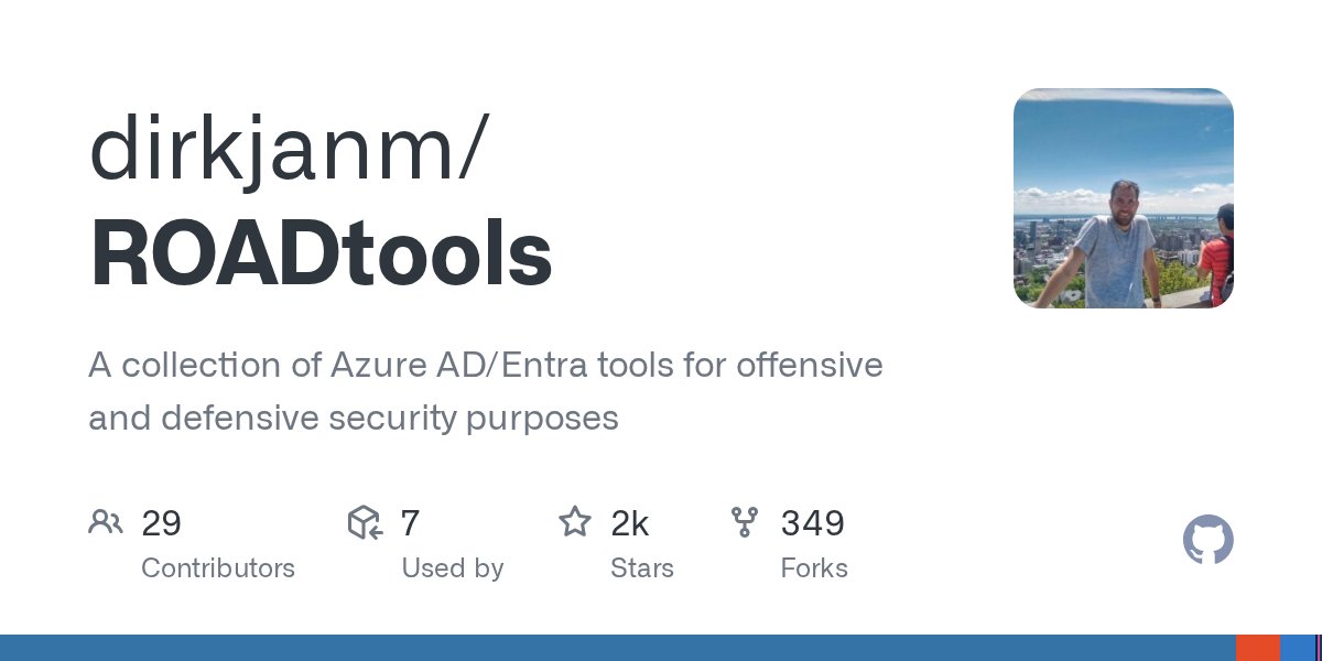 rootsecdev's tweet card. A collection of Azure AD/Entra tools for offensive and defensive security purposes - dirkjanm/ROADtools