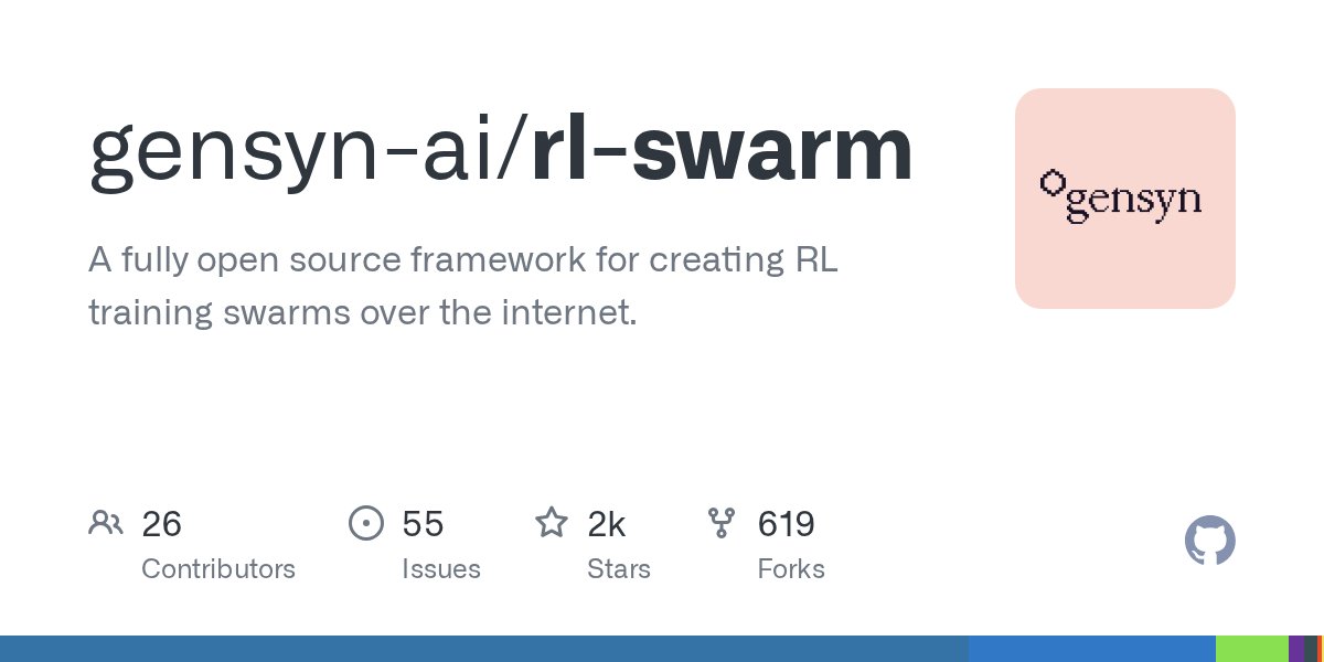 Web3viper2's tweet card. A fully open source framework for creating RL training swarms over the internet. - gensyn-ai/rl-swarm