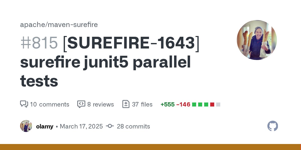 olamy's tweet card. [SUREFIRE-1643] Make surefire junit5 supporting parallel execution and not mixing result when re running tests Following this checklist to help us incorporate your contribution quickly and easily:...