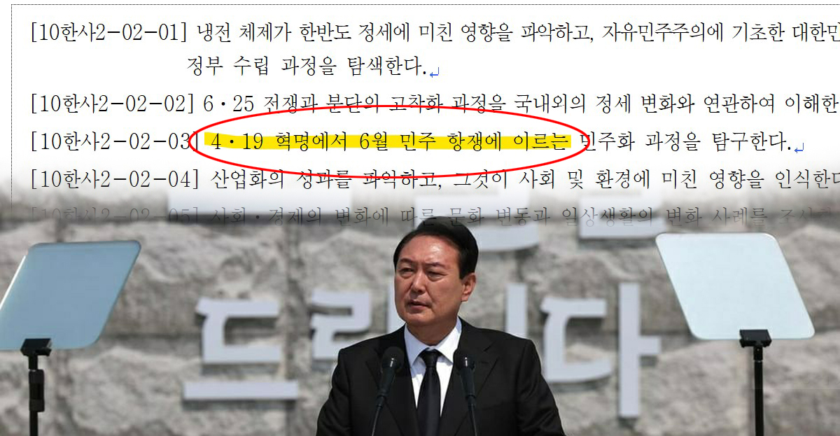 OhmyNews_Korea's tweet card. 윤석열 정부의 교육부가 최근 고시한 2022 개정 교육과정에서 "5.18 민주화 운동"이란 용어를 일제히 뺀 것으로 밝혀졌다. 교육부는 교육과정 대강화 차원이라고 해명했지만, 교육과정의 같은 부분에 나온 "4.19 혁명"