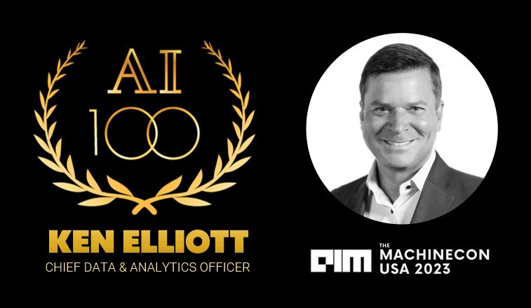 ken_e_elliott's tweet card. I am honored to be chosen by AIM Research as one of the 100 Most Influential AI & Analytics Leaders in the US. Thank you @BhaskerGupta and the great team at AIM. I hope to see you at MachineCon 2023!...