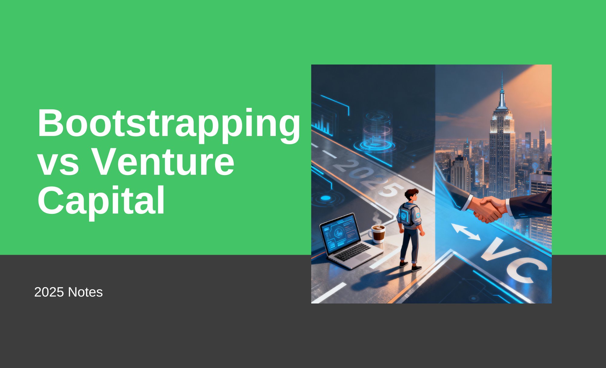 startup_notes's tweet card. Bootstrapping vs venture capital has gone through major shifts in 2025 with bootstrapped growing as fast as VC backed while spending less