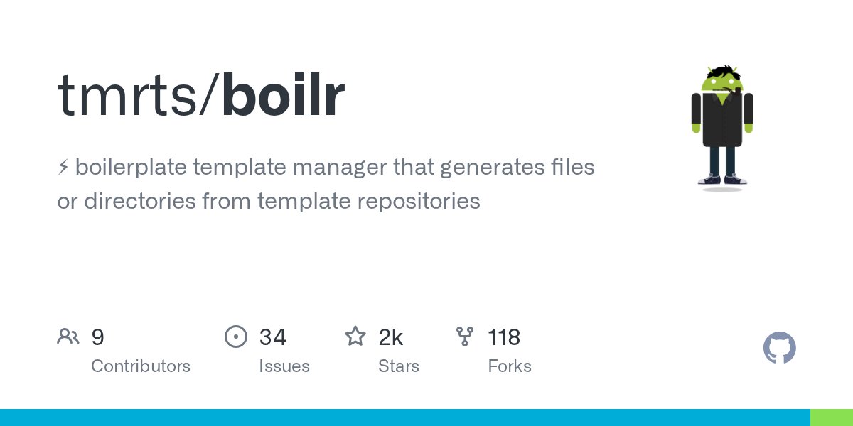 _tmrts's tweet card. :zap: boilerplate template manager that generates files or directories from template repositories - tmrts/boilr