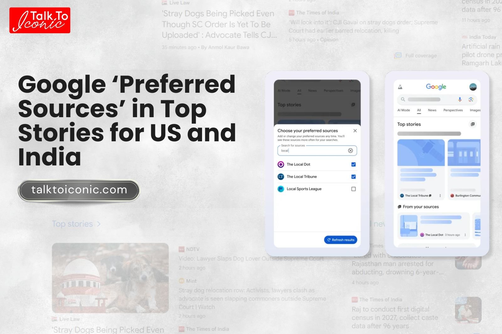 talk_to_iconic's tweet card. Google's new 'Preferred Sources' feature, now live in the US and India, empowers users to personalize their 'Top Stories' feed. Discover how to select your favorite blogs, local news, and trusted...