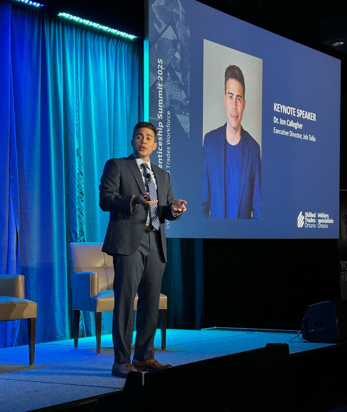 SkilledTradesON's tweet card. This morning at the Ontario Apprenticeship Summit, Dr. Jon Callegher, Ph.D. presented groundbreaking research on the work-related values of Generation Z. Dr. Callegher emphasized the importance of...