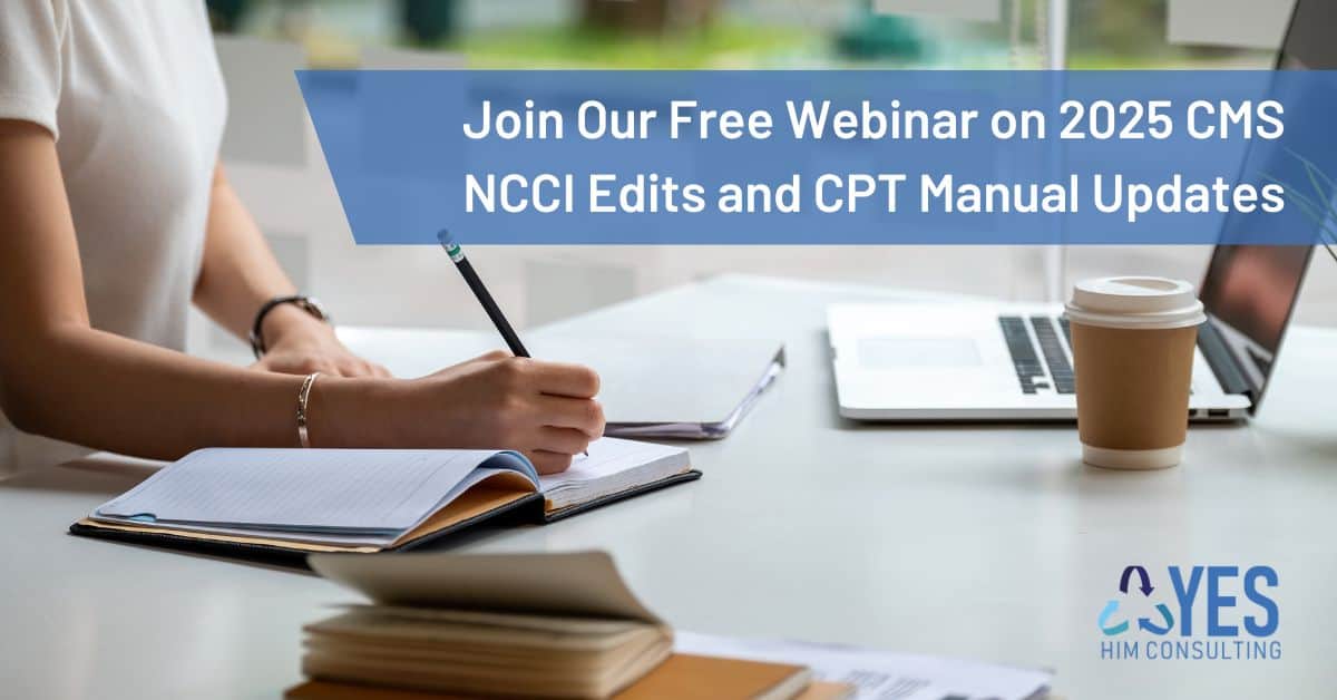 YesHIMconsult's tweet card. Mark your calendars for our free live webinar, “2025 NCCI Edits and Manual Updates,” on 1/14/2025, at 1 pm ET, led by COO Vanessa Youmans.