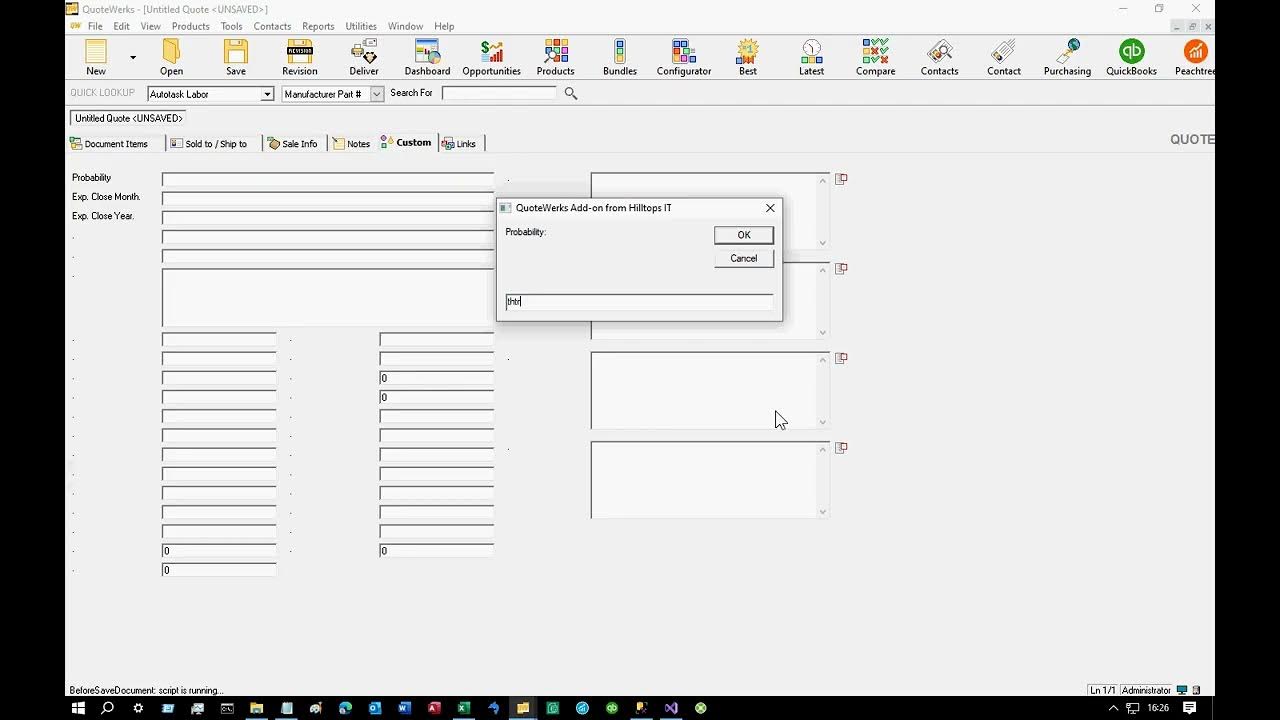 HilltopsIT's tweet card. QuoteWerks Document Validation in a Script