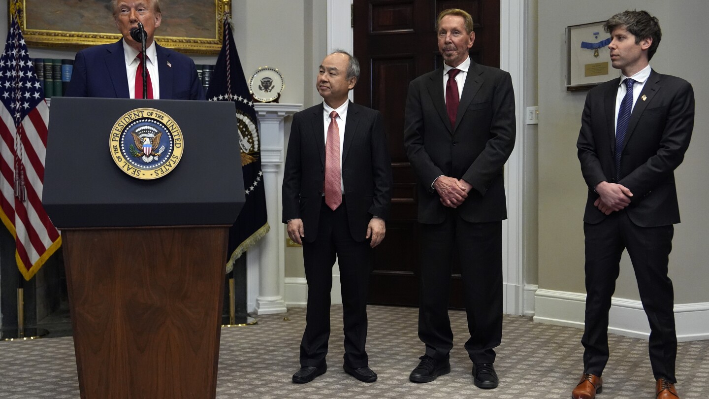 EladioSantiag14's tweet card. President Donald Trump is talking up a joint venture investing up to $500 billion for infrastructure tied to artificial intelligence by a new partnership formed by OpenAI, Oracle and SoftBank.