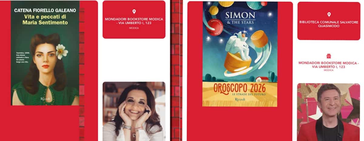quotidianodirg's tweet card. Doppio evento di novembre firmato Mondadori BookStore. Sabato prossimo arriva Catena Fiorello e domenica Oroscopo 2026 di Simon & the Stars