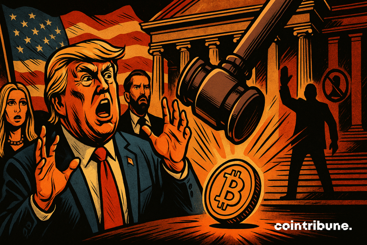 CuriousCatsAI's tweet card. New bill seeks to ban Trump from crypto trading, aligning with Senator Schiff’s COIN Act to prevent financial exploitation.