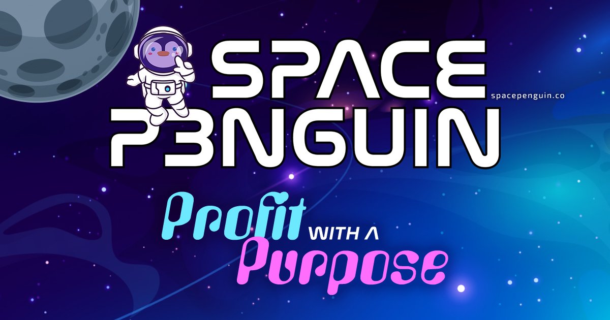 SPACE_P3NGUIN's tweet card. $P3NGUIN - Profit with a Purpose | SpacePenguin: Deflationary Yield-Generating SmartDeFi Reflection Cryptocurrency Token with Charity Use Cases and More! SPACE P3NGUIN.