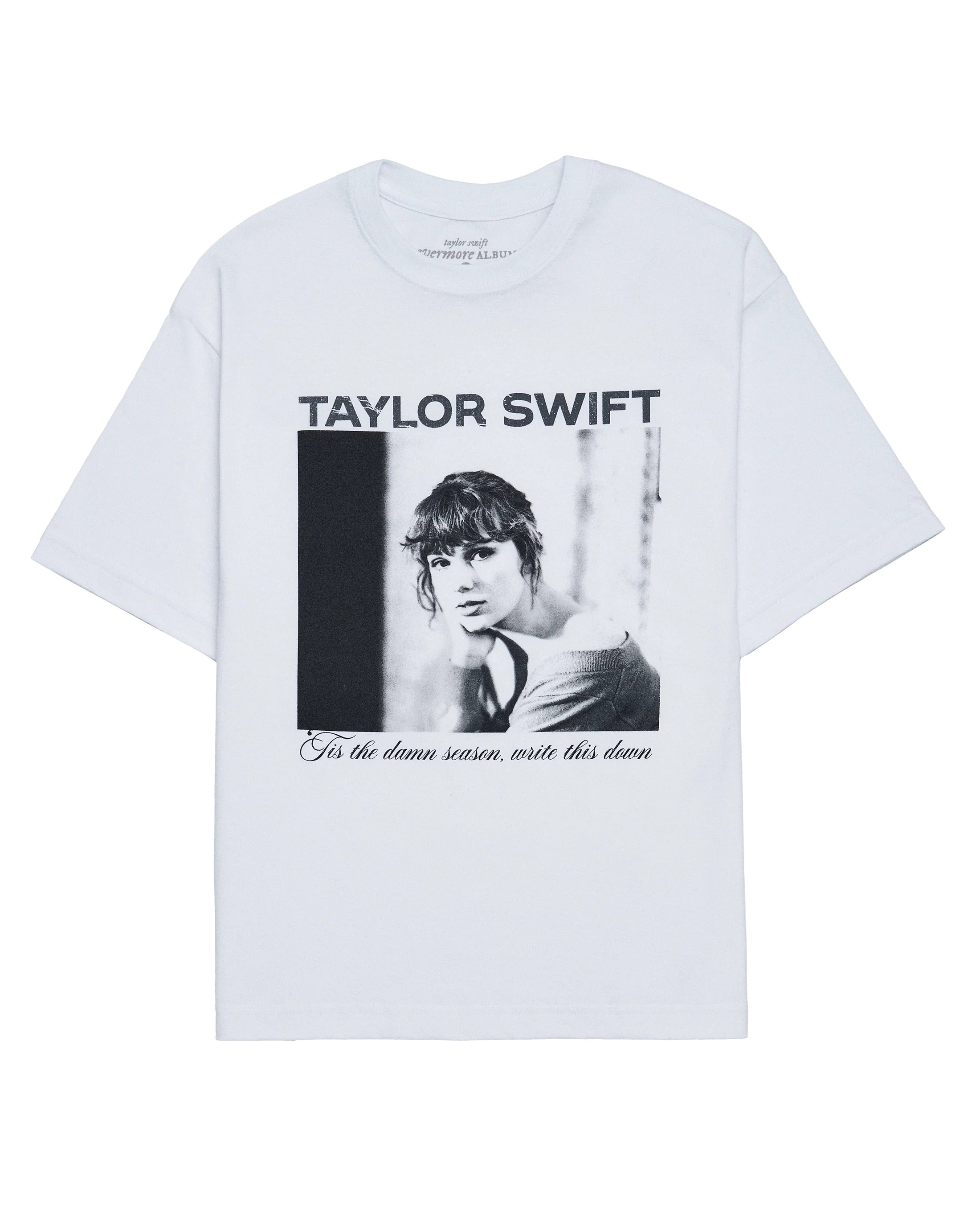 swiftpitch_uk's tweet card. Ships within 10 daysWhite t-shirt featuring "Taylor Swift" logo, "'Tis the damn season, write this down" song lyrics, and photo of Taylor Swift printed on frontStandard fit.100% CottonLimit 4 per...