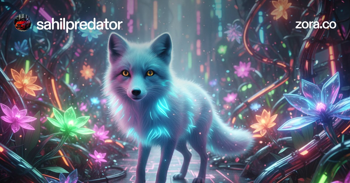 PredatorOnChain's tweet card. In a world where nature meets technology, a luminous fox wanders through circuits and blooming neon flora. A glimpse into a possible future, or perhaps a dream. What stories does the Neon Jungle...