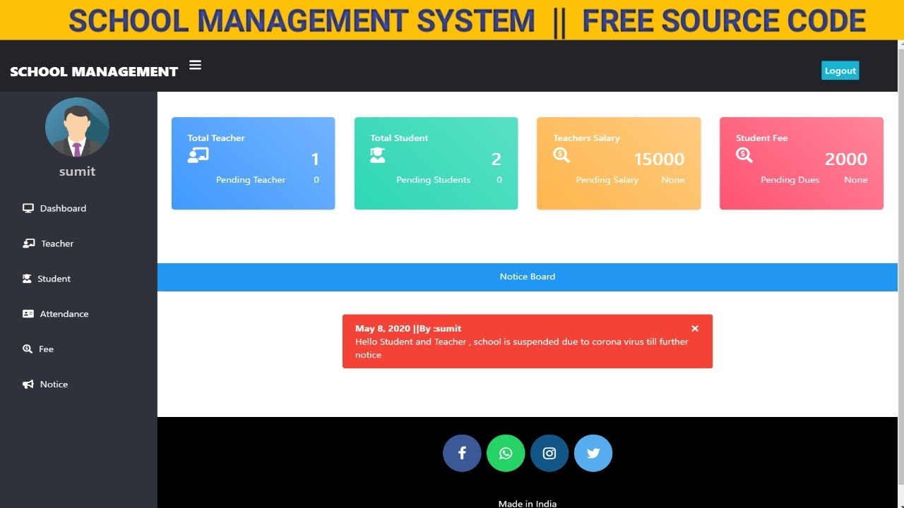 lazycoderonline's tweet card. School Management System || 2025 || FREE source code || advance...