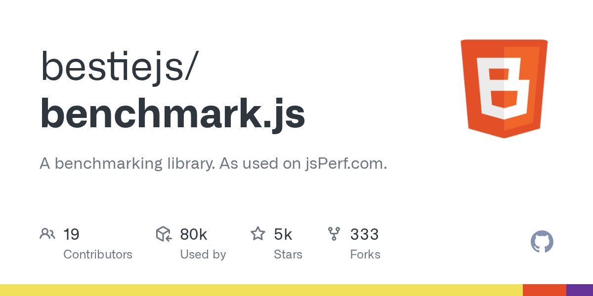 benchmarkjs's tweet card. A benchmarking library. As used on jsPerf.com. Contribute to bestiejs/benchmark.js development by creating an account on GitHub.